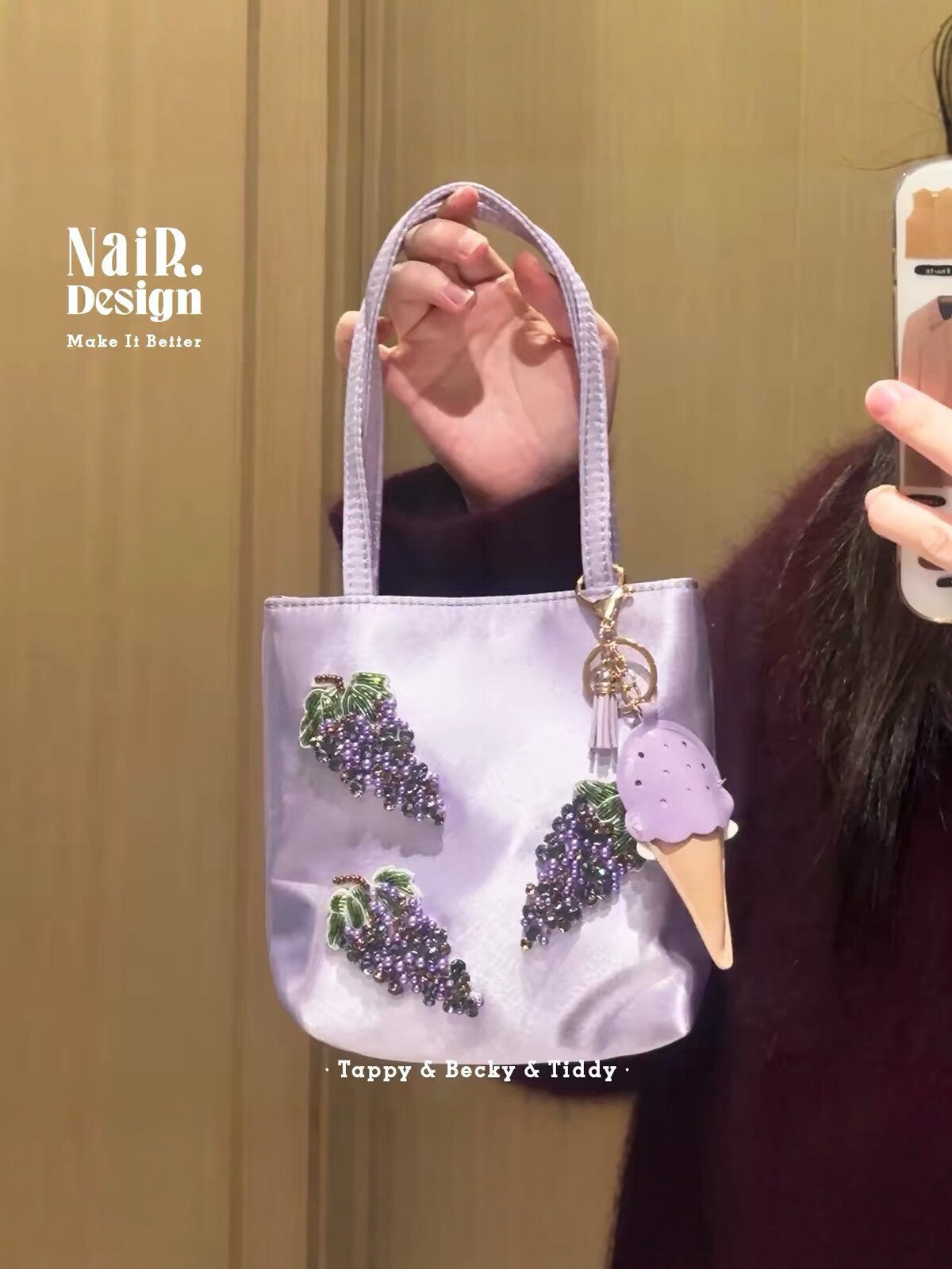 Guli silk satin grape bag bead embroidery hand-held high-end light luxury exquisite new spring and summer handmade bags