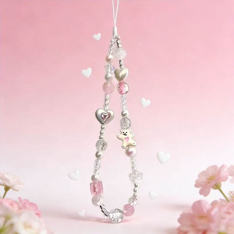 mobile phone chain wholesale Korean pearl star pendant short beaded chain phone case lanyard girl wrist ornament