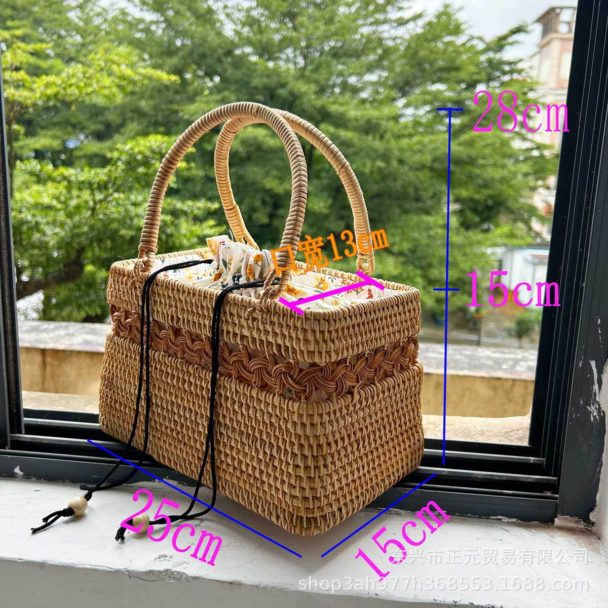 Vietnamese rattan woven handbag, vacation handbag, handmade bag, tea ceremony storage bag, vintage country bag, women's handbag