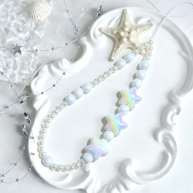mobile phone chain wholesale Korean pearl star pendant short beaded chain phone case lanyard girl wrist ornament