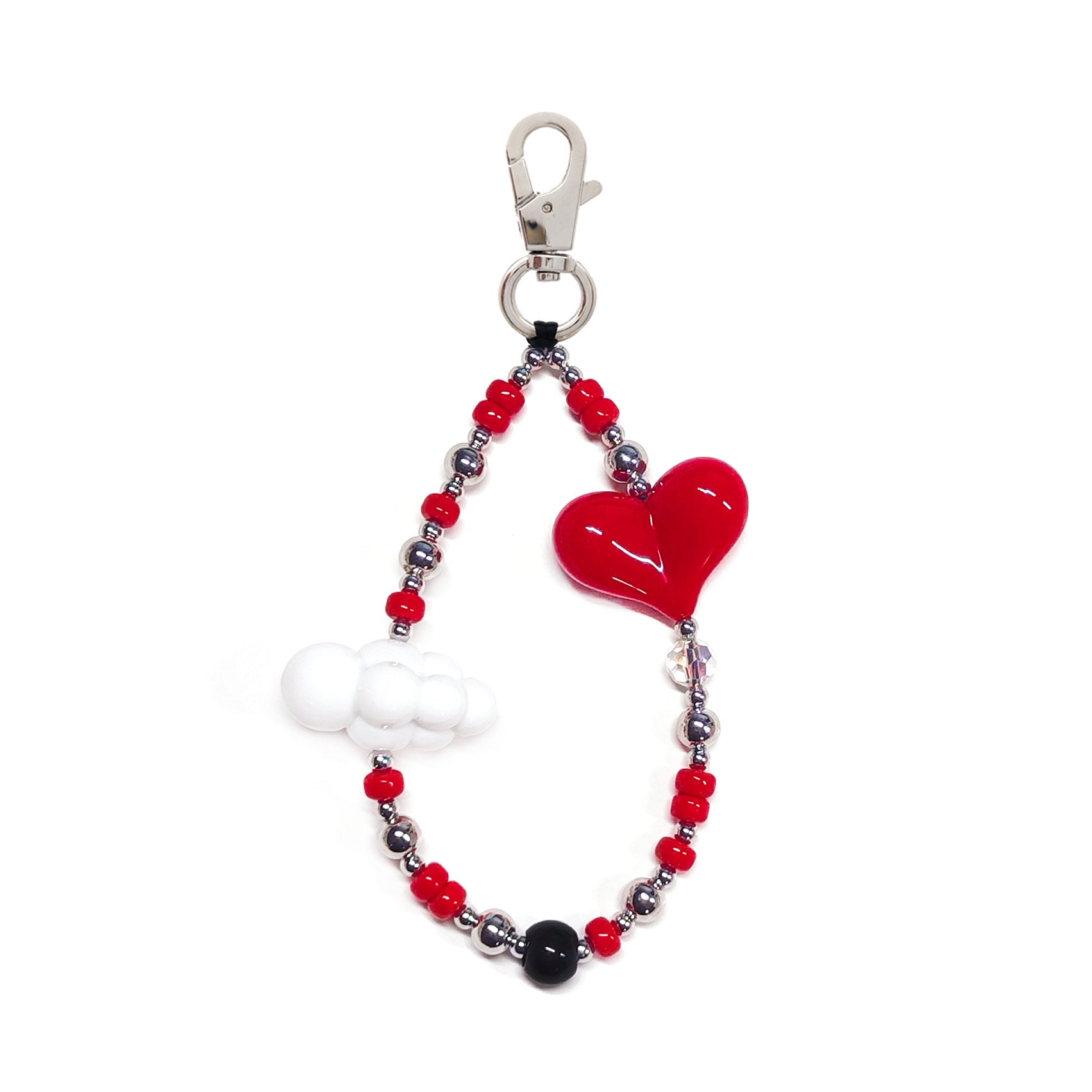 Women's bag keychain, wristband, keychain, versatile INS style acrylic heart white cloud bead phone chain