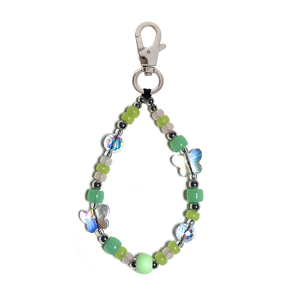 Women's bag keychain, wristband, keychain, versatile INS style acrylic heart white cloud bead phone chain