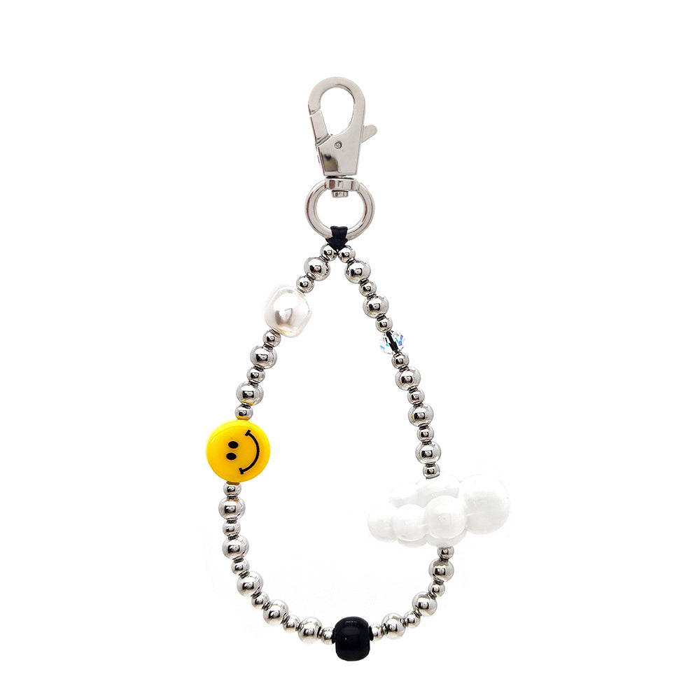 Women's bag keychain, wristband, keychain, versatile INS style acrylic heart white cloud bead phone chain