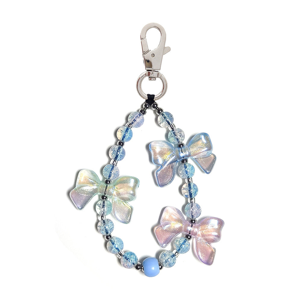 Women's bag keychain, wristband, keychain, versatile INS style acrylic heart white cloud bead phone chain