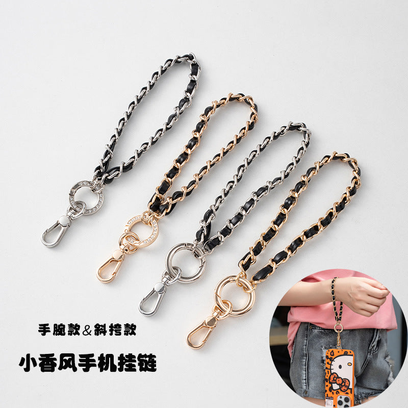 Pearl wrist chain small fragrance wind mobile phone lanyard pearl chain diamond inlaid short chain crossbody hanging chain mobile phone lanyard women's model