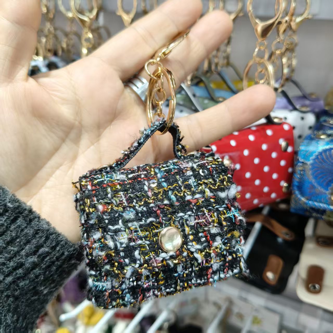 New fashion cross-border popular Korean version tweed small fragrance bag pendant coin purse headphone bag ornament decoration