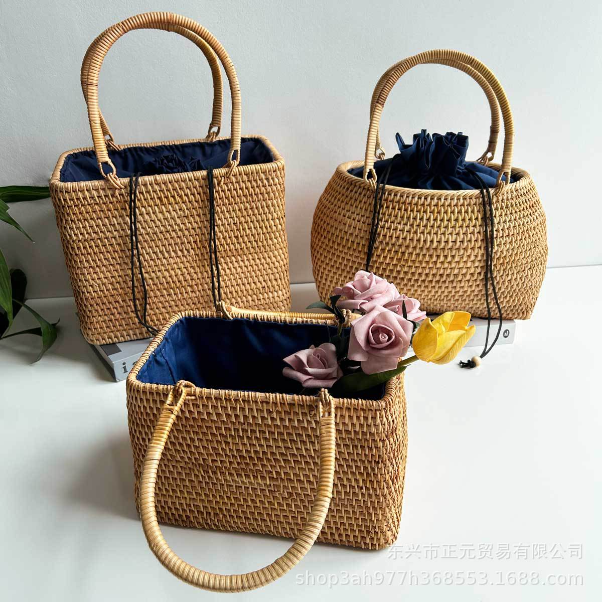 Vietnamese rattan woven handbag, vacation handbag, handmade bag, tea ceremony storage bag, vintage country bag, women's handbag