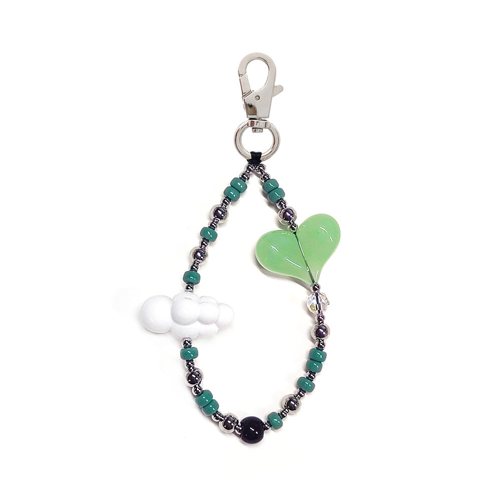 Women's bag keychain, wristband, keychain, versatile INS style acrylic heart white cloud bead phone chain