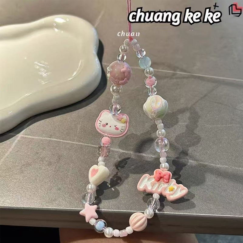 mobile phone chain wholesale Korean pearl star pendant short beaded chain phone case lanyard girl wrist ornament