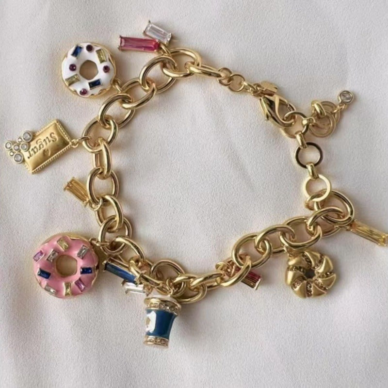 New fashion color enamel glaze biscuit dessert donut coffee cup ice cream cone personalized bracelet for women
