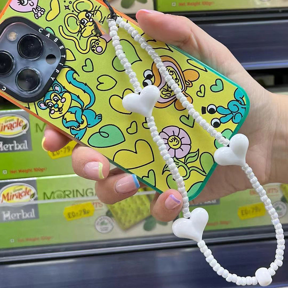 KKBEAD Japanese and Korean sweet and playful white love mobile phone chain Jennie Jin Zhini with the same simple and versatile lanyard