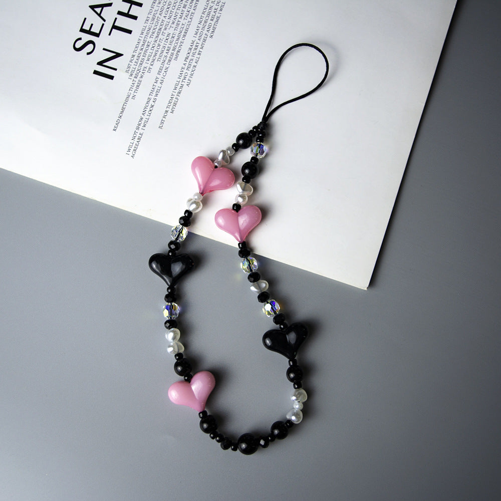 KKBEAD acrylic peach heart phone chain irregular pearl-shaped faceted crystal women's pendant heart pendant