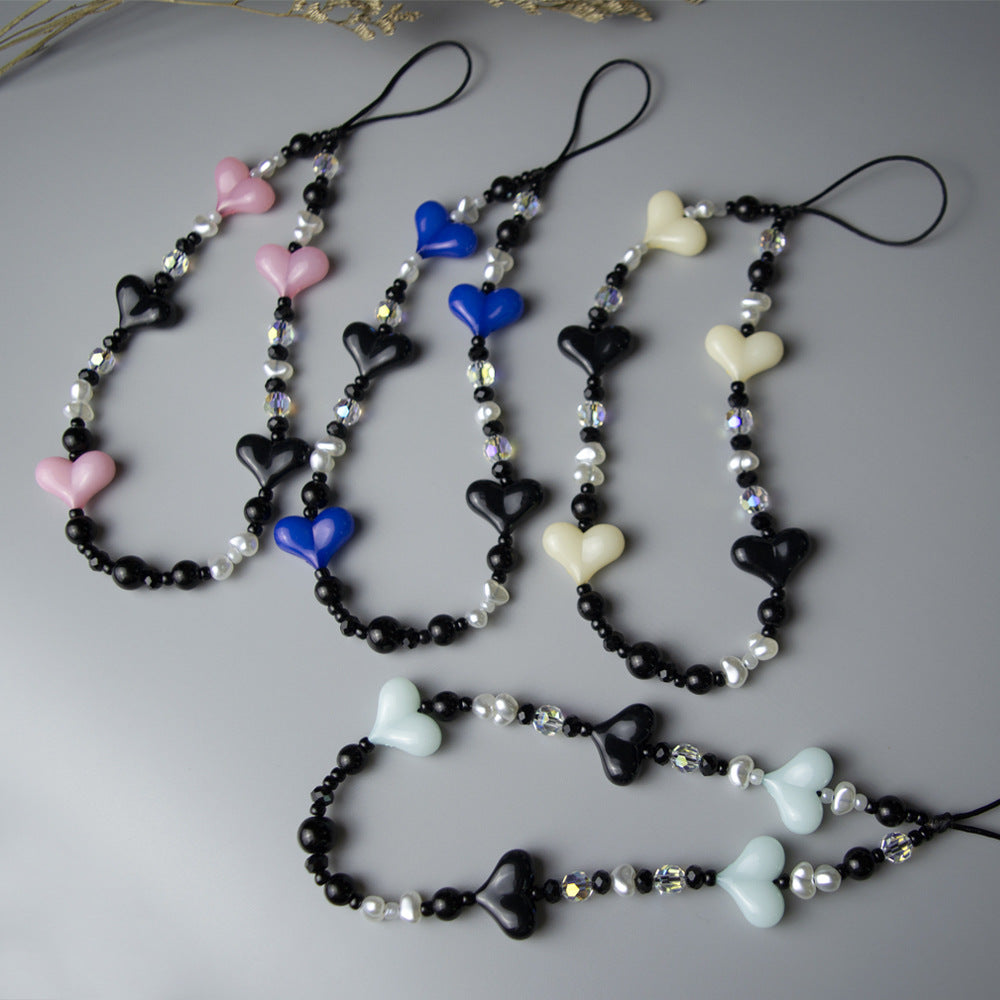 KKBEAD acrylic peach heart phone chain irregular pearl-shaped faceted crystal women's pendant heart pendant