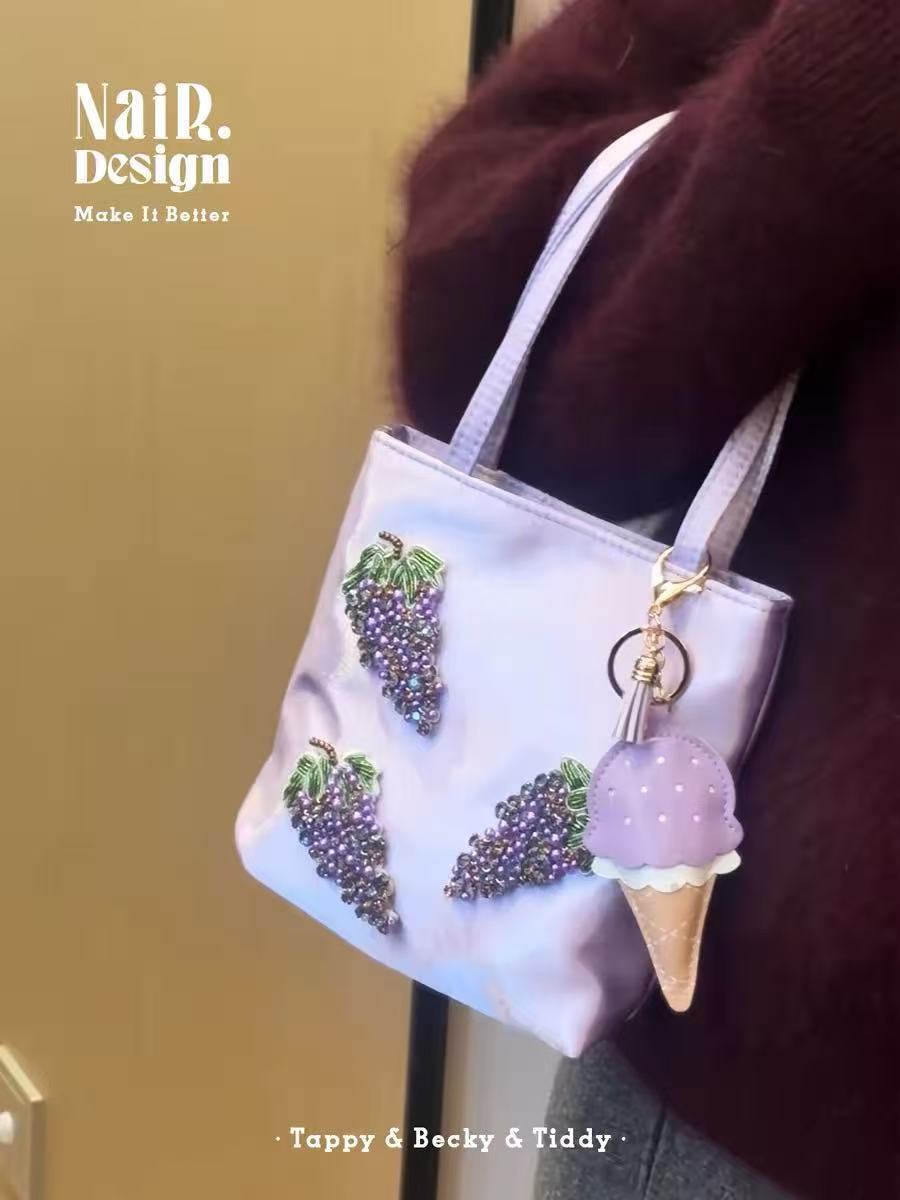 Guli silk satin grape bag bead embroidery hand-held high-end light luxury exquisite new spring and summer handmade bags