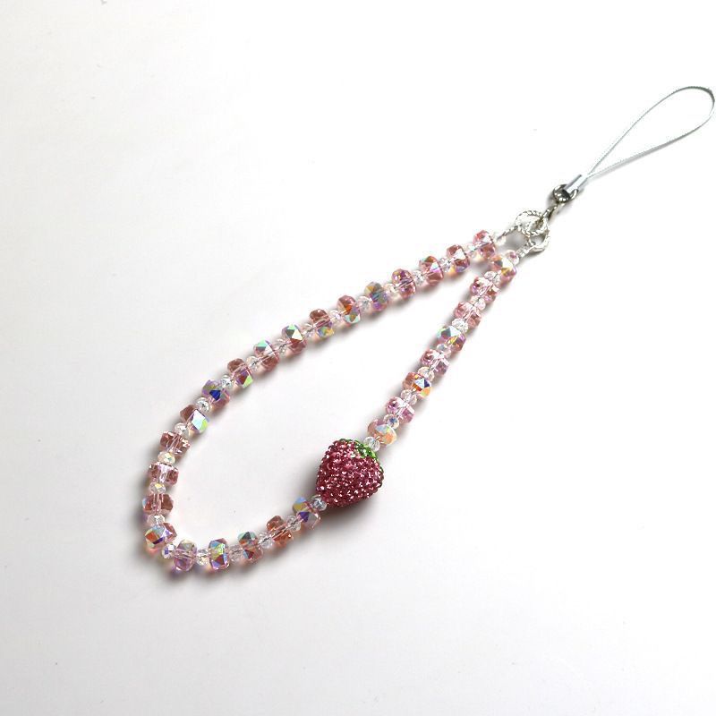 Niche Instagram Full-Diamond Strawberry Phone Hanging Chain Handmade Beaded Short Phone Pendant Anti-Keychain Pendant for Women