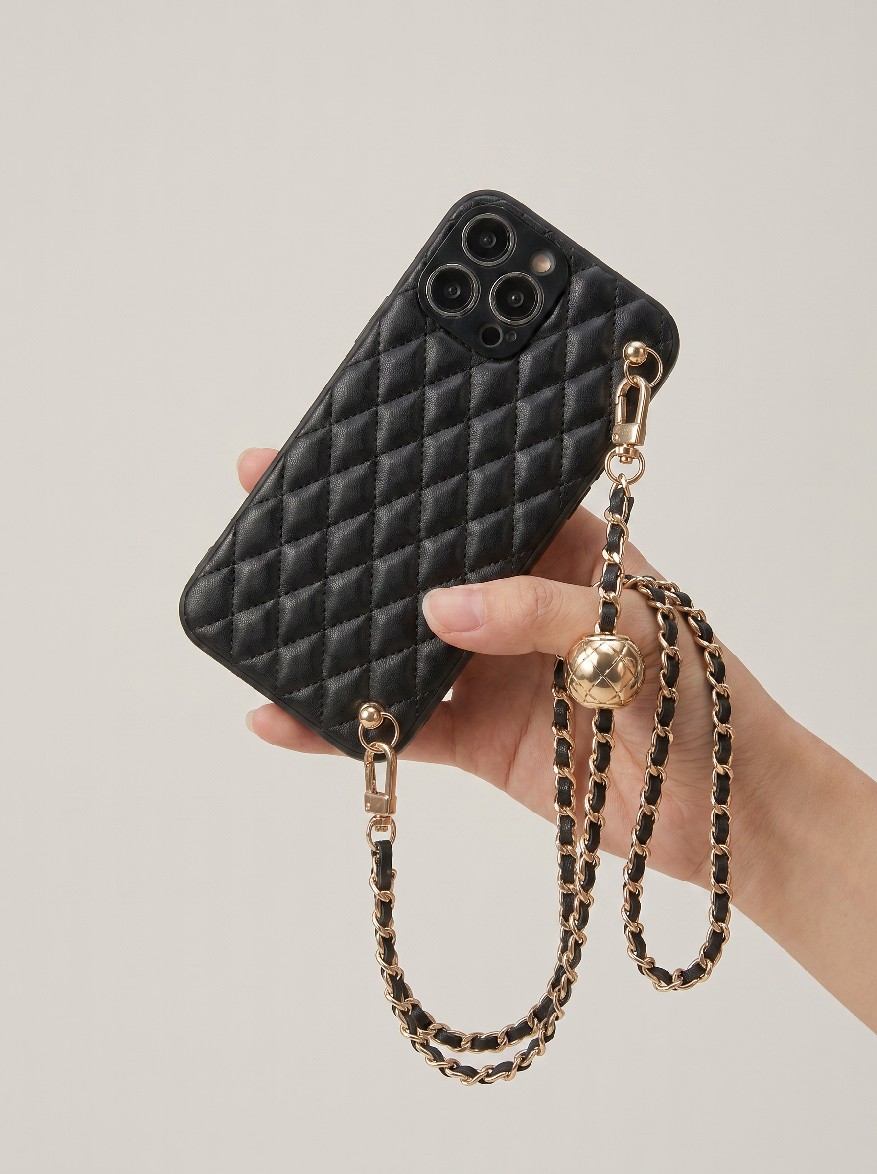 The Chanel-style gold ball chain fits the iPhone 17 Pro Max case crossbody and iPhone 13 12, Huawei Mate50
