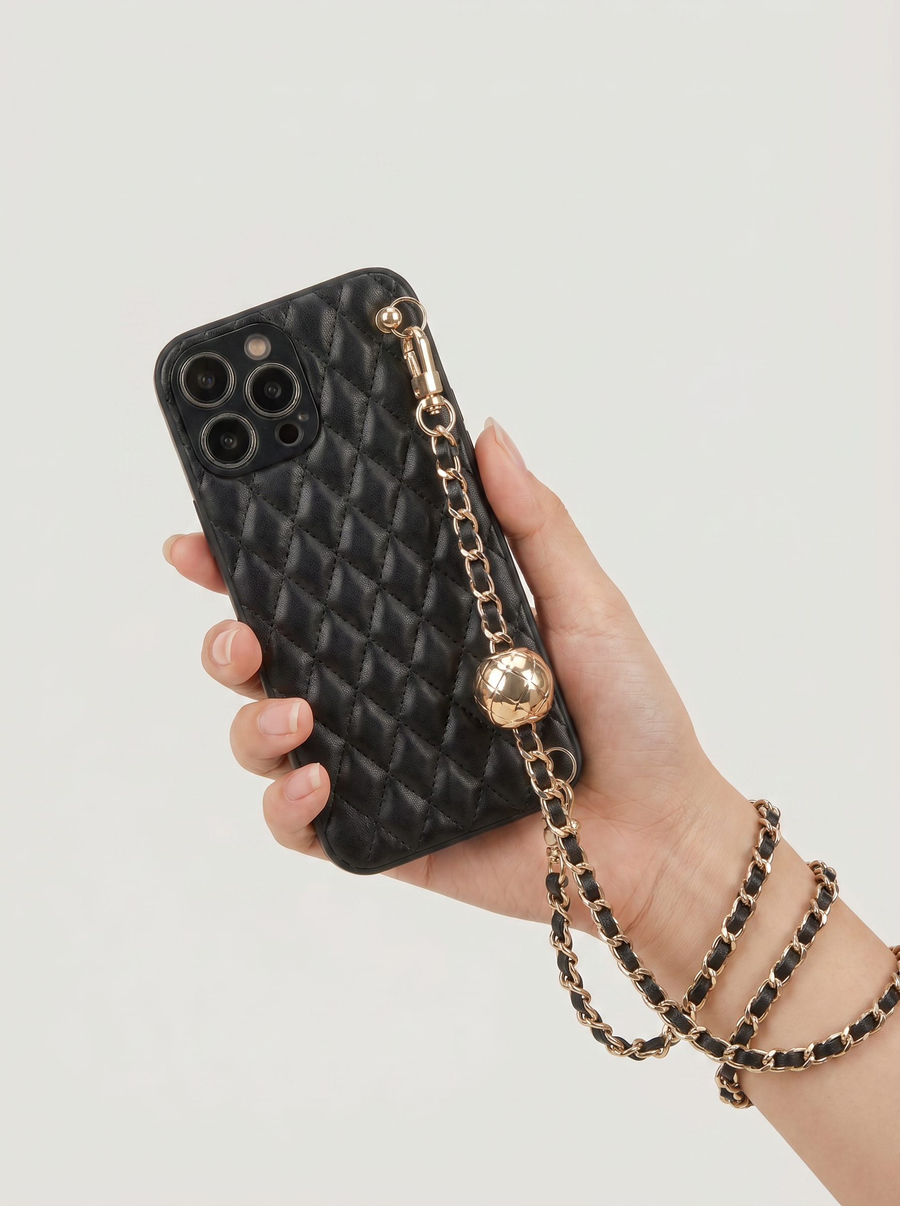 The Chanel-style gold ball chain fits the iPhone 17 Pro Max case crossbody and iPhone 13 12, Huawei Mate50