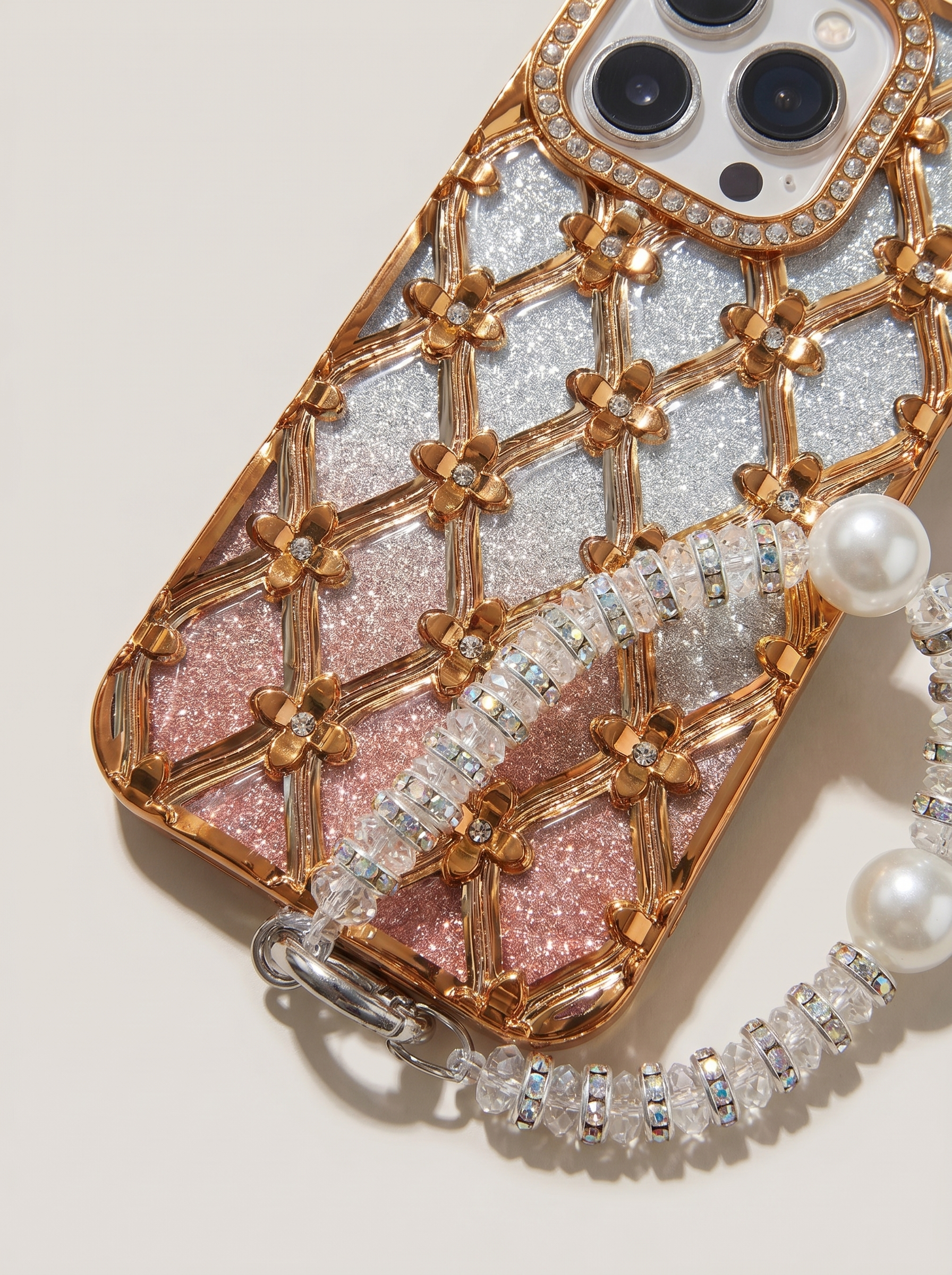 2026 New Apple iPhone 17 Pro Max Pearl Clip Diamond Bracelet Lanyard Phone Case for Women Suitable for Apple