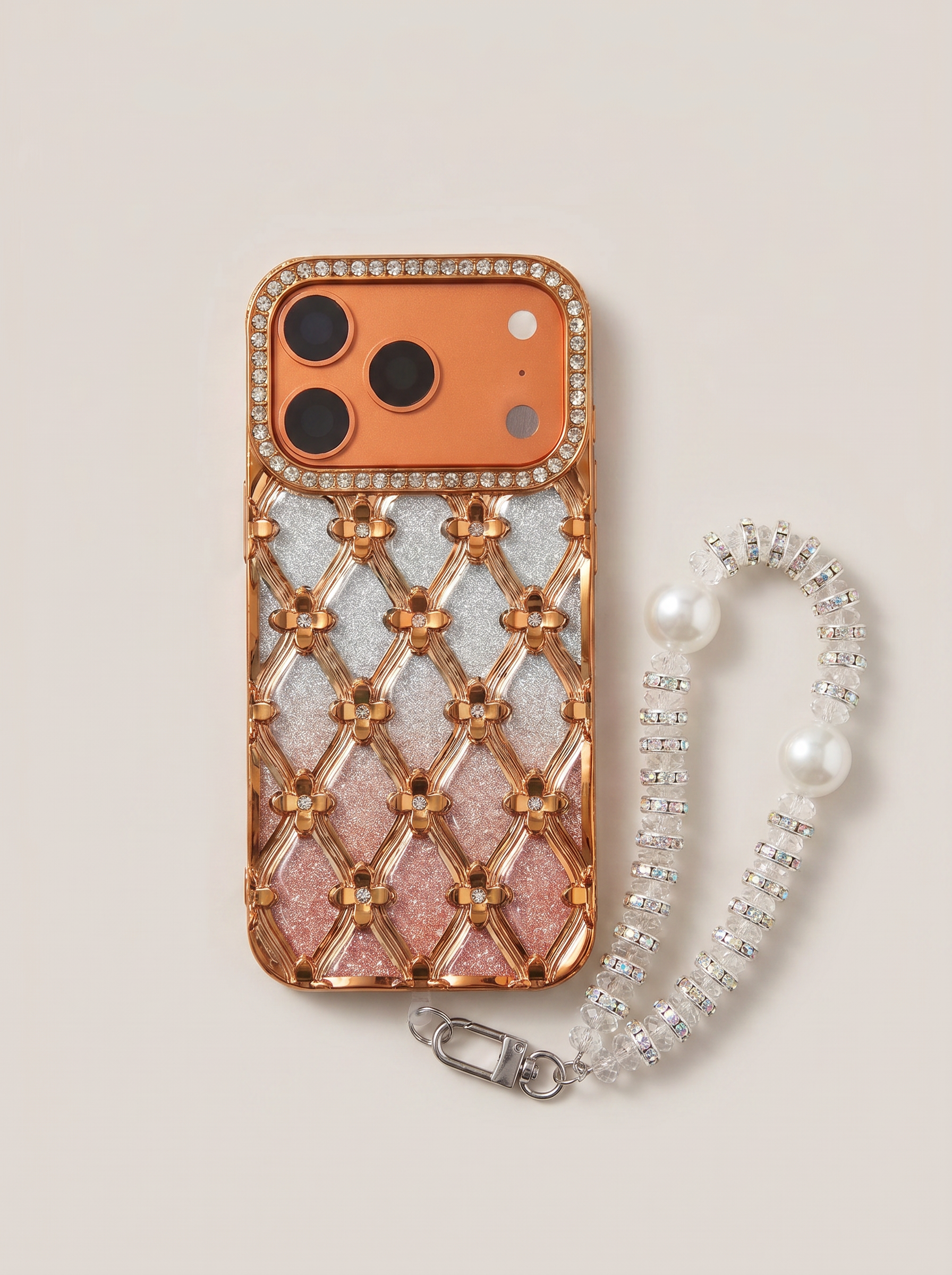 2026 New Apple iPhone 17 Pro Max Pearl Clip Diamond Bracelet Lanyard Phone Case for Women Suitable for Apple