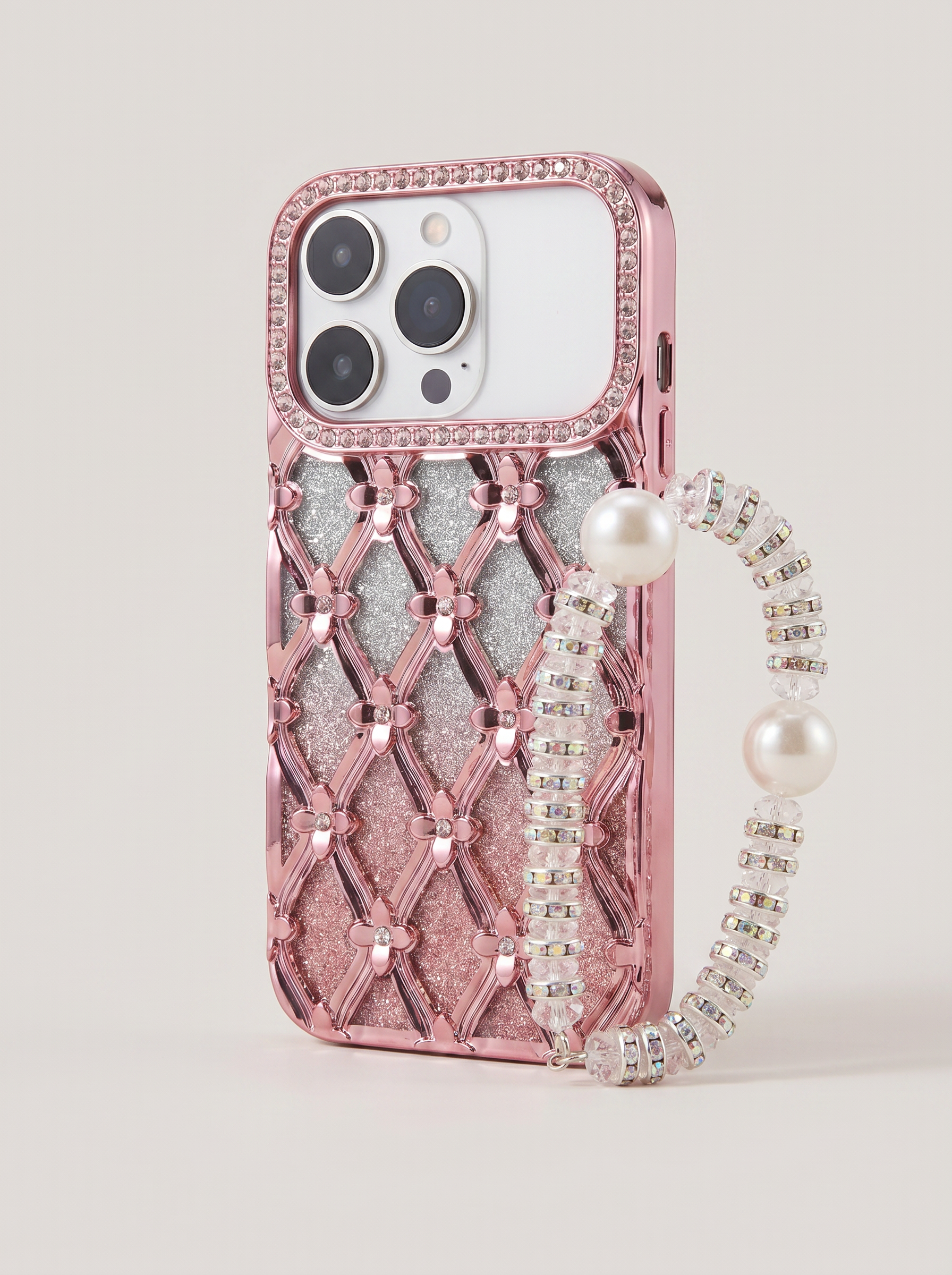 2026 New Apple iPhone 17 Pro Max Pearl Clip Diamond Bracelet Lanyard Phone Case for Women Suitable for Apple