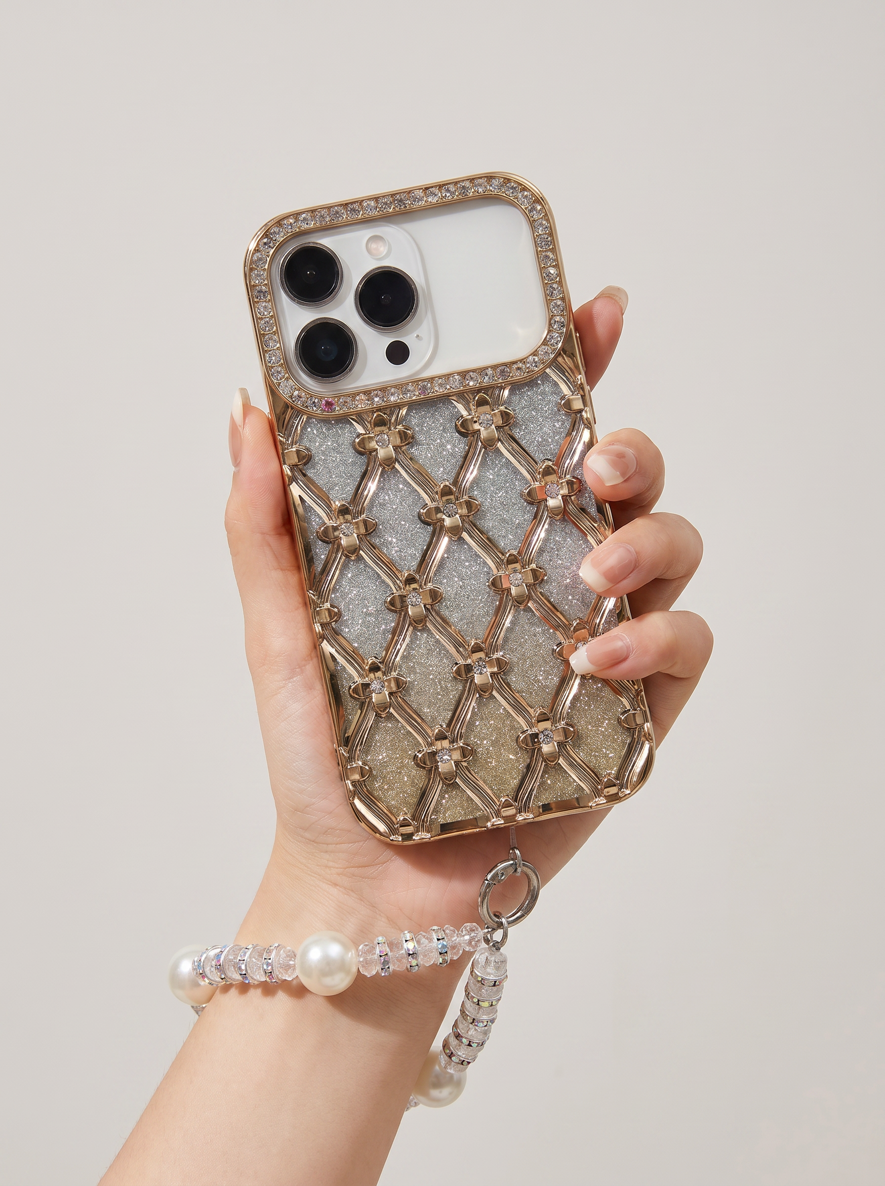 2026 New Apple iPhone 17 Pro Max Pearl Clip Diamond Bracelet Lanyard Phone Case for Women Suitable for Apple